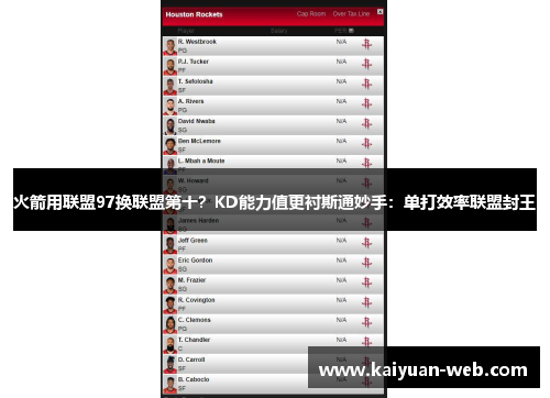 火箭用联盟97换联盟第十？KD能力值更衬斯通妙手：单打效率联盟封王